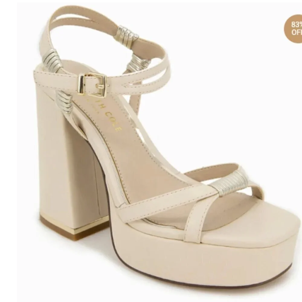 Kenneth Cole Dolly Strappy Platform Ecru Size 8 EUC CLOSET CLEAR-OUT!